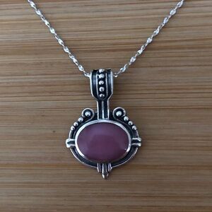 $57  Estate Pink Tiger Eye Pendant With Chain  Sterling Silver  925